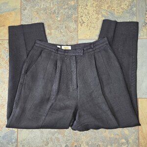 Talbots Size 12 Black Irish Linen Trousers Pleated Front Pockets Belt Loops